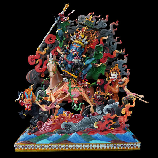 Tibetan Buddhist Palden Lhamo Statue – Hand-painted Protector Deity Buddha Sculpture, 40cm & 70cm