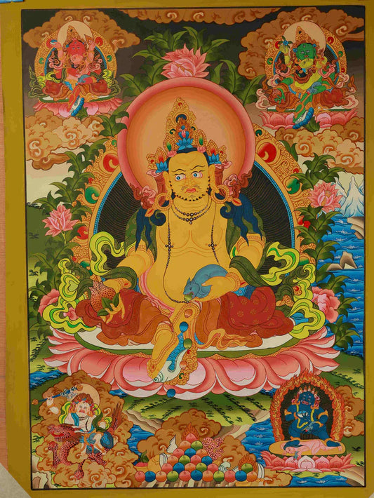 Hand-Painted Yellow Dzambhala Thangka