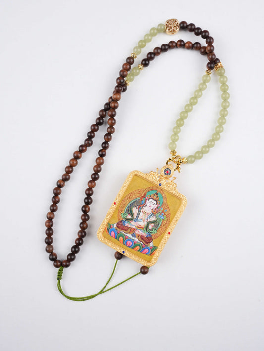 Ākāśagarbha Bodhisattva Thangka Necklace | Hand-Painted Tibetan Wisdom Pendant
