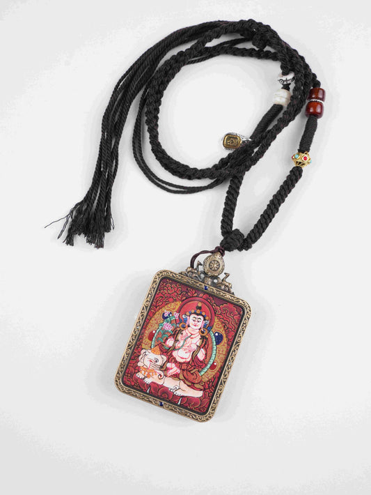 Samantabhadra Thangka Necklace | Hand-Painted Tibetan Buddhist Wisdom & Virtue Pendant