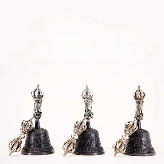 Handcrafted 17cm silver Vajra, symbolizing spiritual power and protection, rooted in Tibetan Buddhist ritual implements culture.