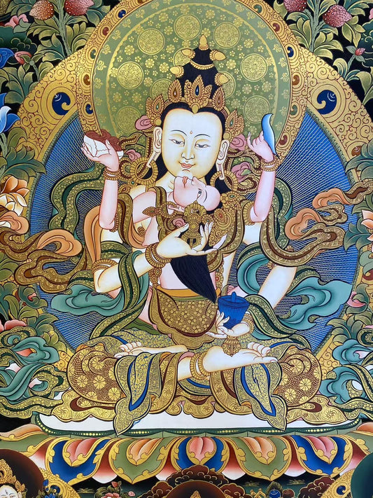 Double union Vajrasattva thangka painting in Tibetan Buddhist style, handmade with mineral pigments on canvas.