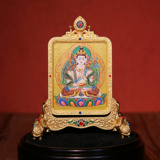 Tibetan Buddhist Hand-Painted Thangka Pendant – Akasagarbha Bodhisattva Sacred Amulet from Tibet