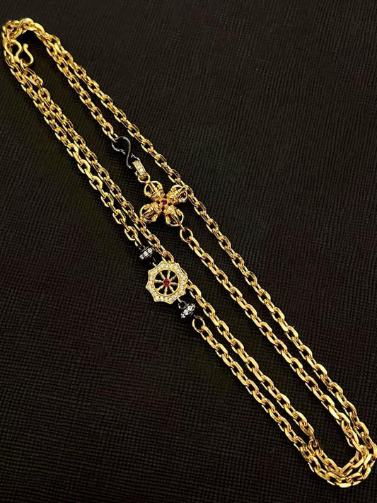 Ancient-style carved silver zircon Vajra Eight Treasures chain, inspired by Tibetan Buddhist jewelry culture and jewelry art, designed for spiritual protection and balance.