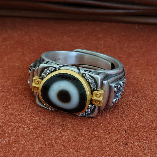 Handmade 925 silver Taotie One-Eye ring, a symbol of protection in Tibetan Buddhist Jewelry Culture and jewelry art.