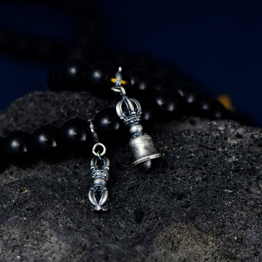 Tibetan-Buddhist Jewelry Culture handmade silver gilded bell and vajra clasp, a sacred Jewelry art piece for malas.