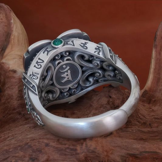 Handmade 925 silver Manjusri Wisdom Sword ring, a symbol of clarity in Tibetan Buddhist Jewelry Culture and jewelry art.