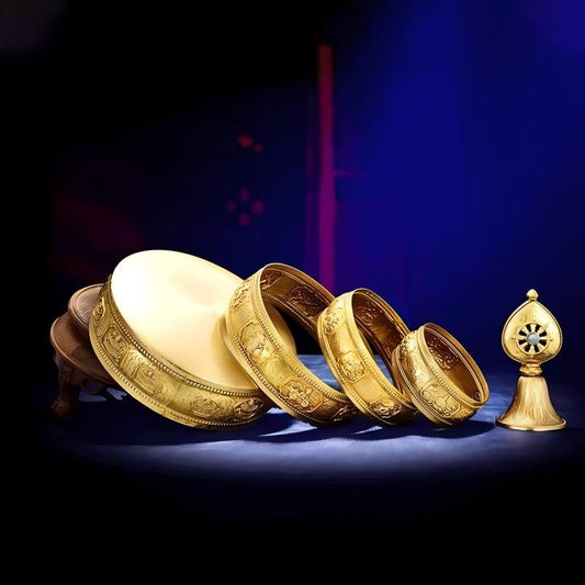 Pure copper plate featuring the 8 Auspicious Symbols (Ashtamangala), showcasing Nepal handicraft copperware art.