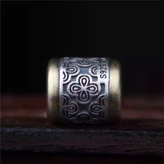 Tibetan Buddhist Jewelry Culture handmade large hole silver barrel bead, a versatile piece of Jewelry art for thick cords.