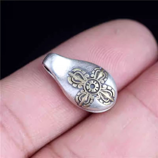 Tibetan Buddhist Jewelry Culture handmade silver Vajra clip with ancient Taotie pattern, a powerful piece of Jewelry art.