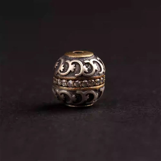 Handmade silver inlaid copper flat bead spacer, showcasing Tibetan Buddhist Jewelry Culture and jewelry art.
