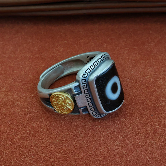 Intricate hand-carved female protector ring, showcasing artisan jewelry art inspired by Tibetan Buddhist Jewelry Culture.