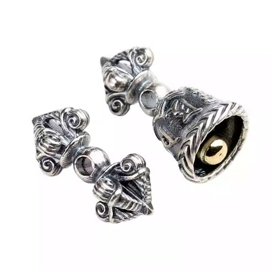 Tibetan Buddhist Jewelry Culture sterling silver Vajra bell accessory for guru beads. A sacred piece of jewelry art for practice.