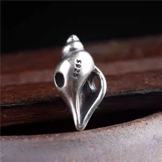 Tibetan-Buddhist Vintage Sterling Silver Conch Shell Mala Accessory