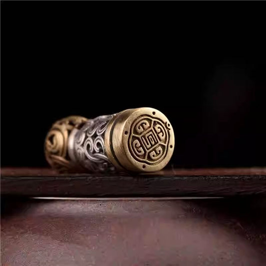 Tibetan-Buddhist Vintage Handmade Silver Copper Inlaid Stamp Seal