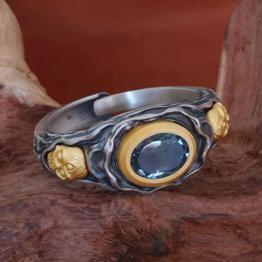 Handmade 925 silver Chitipati skull ring, a symbol of protection in Tibetan Buddhist Jewelry Culture and jewelry art.