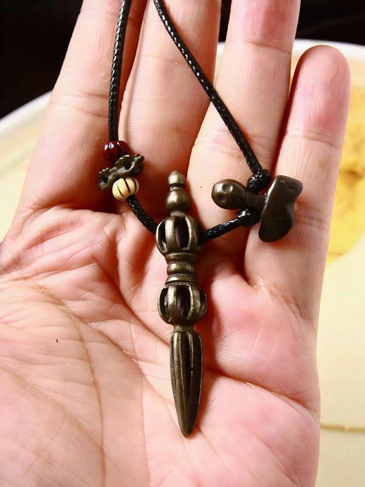 Handcrafted Dorje Pubha Kingkong double figure, manual engraving in Tibetan Buddhist Jewelry Culture, representing spiritual power and protection with intricate details.