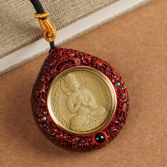 Double-sided hand-painted blackwood Zodiac pendant featuring Birth Buddha, combining Tibetan Buddhist jewelry culture and intricate jewelry art, ideal for gifting or personal spiritual adornment.