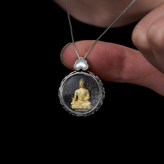 Handcrafted vintage Bhaisajyaguru silver copper pendant, unisex Tibetan Buddhist necklace for protection and spiritual blessings, Jewelry Culture Jewelry art