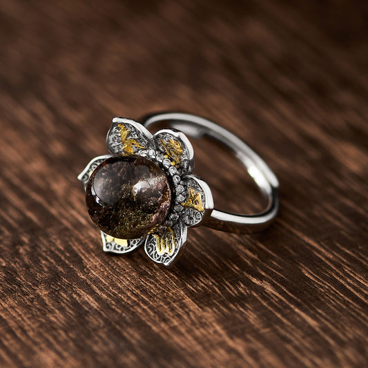 Handcrafted hollow lotus six-syllable mantra silver ring with pendant, unisex Tibetan spiritual accessory, Tibetan Buddhist Jewelry Culture Jewelry art