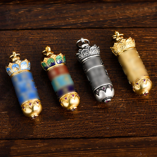 Handcrafted lotus silver pendant with enamel Gau Box, unisex Tibetan spiritual necklace, openable for storing charms, Tibetan Buddhist Jewelry Culture Jewelry art