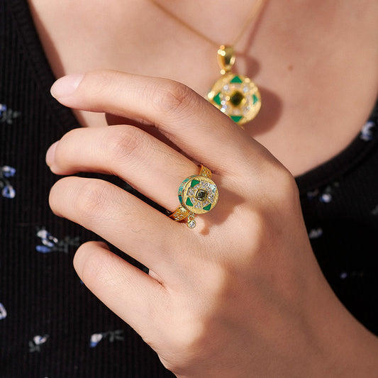 Handcrafted vintage Six-Syllable Mantra olivine silver gold pendant ring, unisex spiritual necklace, Tibetan Buddhist Jewelry Culture Jewelry art