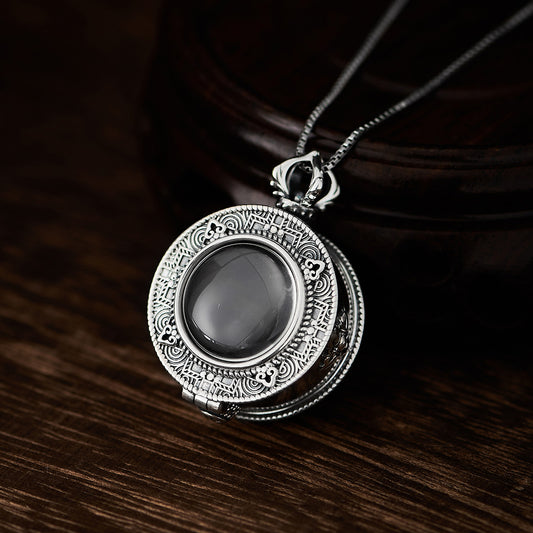 Handcrafted vintage natural white crystal silver copper Gau Box pendant necklace, unisex spiritual accessory, Tibetan Buddhist Jewelry Culture Jewelry art