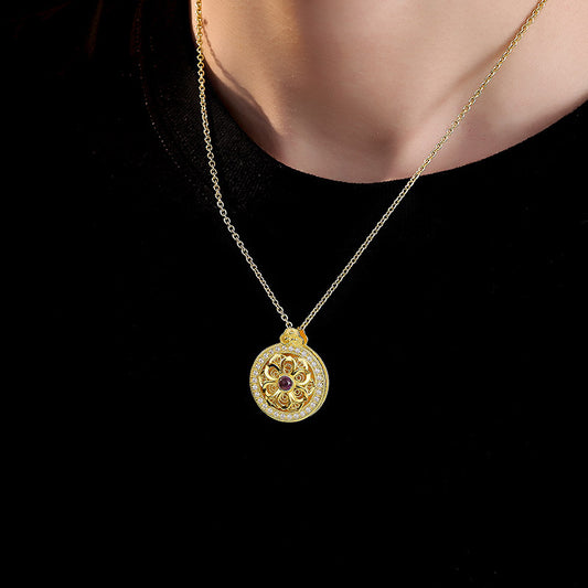 Handcrafted vintage Yasheng Coin hollow lotus S925 silver pendant necklace, unisex spiritual accessory, Tibetan Buddhist Jewelry Culture Jewelry art