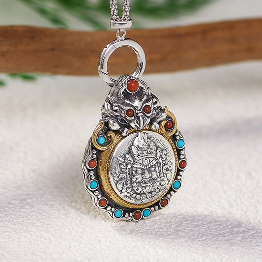 Handcrafted Yellow Jambhala Silver Copper Garuda pendant, unisex Tibetan spiritual necklace for protection and prosperity, Tibetan Buddhist Jewelry Culture Jewelry art