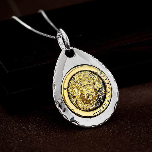 Handcrafted vintage Zakilam Mahakala Yellow Jambhala silver copper pendant, unisex Tibetan spiritual necklace, Tibetan Buddhist Jewelry Culture Jewelry art