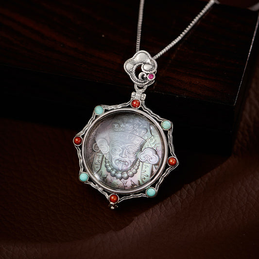 Handcrafted vintage Zakilam white crystal black Baige silver Gau Box pendant, unisex Tibetan spiritual necklace, Tibetan Buddhist Jewelry Culture Jewelry art