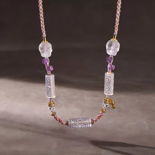 Tibetan Buddhist Jewelry Culture Gold-Inlaid Tang Tube Dzi necklace featuring 6, 7, and 8-eye patterns. A masterpiece of jewelry art in natural agate.