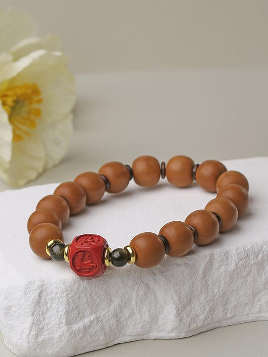 Tibetan Buddhist Jewelry Culture: Handmade Cinnabar Monkey Head Beads Bracelet featuring sacred monkey symbolism in Buddhism
