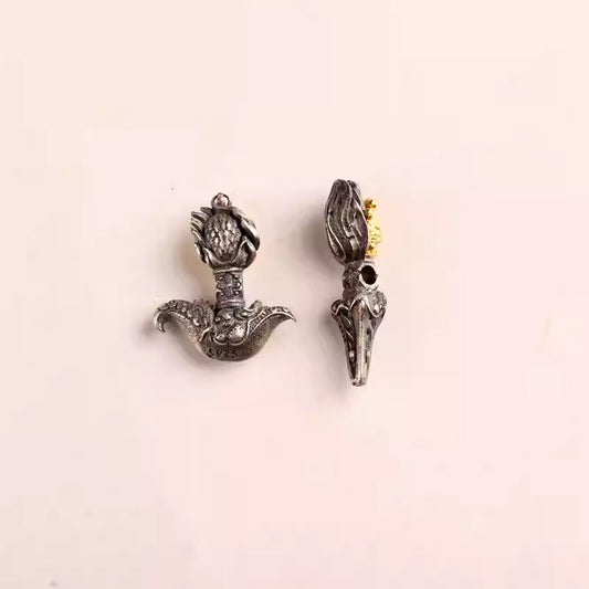 Handmade silver inlaid copper Mahakala Phurba ritual dagger accessory, powerful Tibetan Buddhist Jewelry Culture jewelry art.