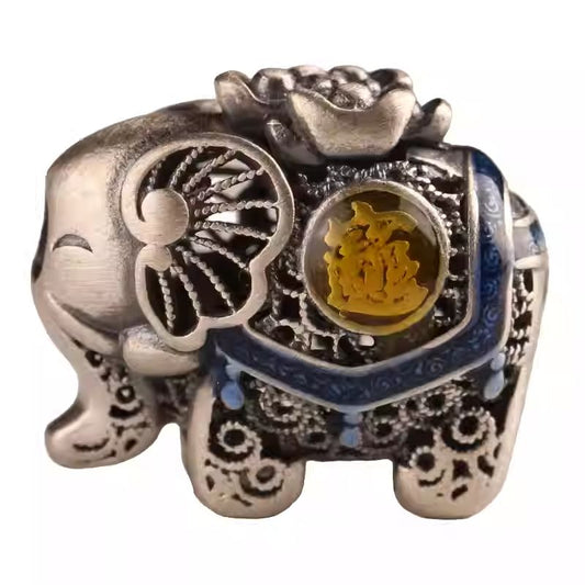 Artisan carved elephant Wenwan beads, unique Tibetan Buddhist Jewelry Culture jewelry art for collectors seeking fortune.