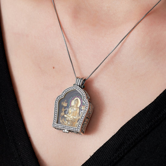 Handcrafted Tibetan Buddhist Medicine Buddha pendant in S925 silver with copper, ethnic Ghau Box necklace for protection and health, Jewelry Art.