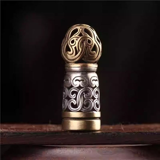 Tibetan-Buddhist Vintage Handmade Silver Copper Inlaid Stamp Seal