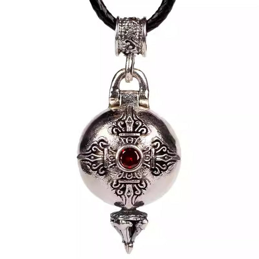 Handcrafted silver Nepal Gau box pendant, Tibetan Buddhist Jewelry Culture inspired Jewelry art, small hollow charm necklace for men and women.