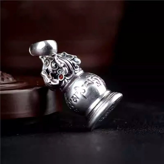 Silver hollow tower Gau box necklace, Tibetan Buddhist Jewelry Culture Jewelry art, openable handcrafted pendant for unisex wear