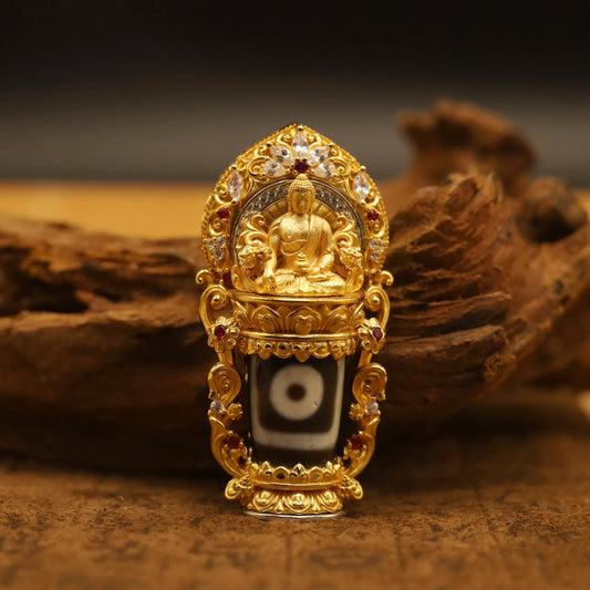 Handcrafted silver zircon Medicine Buddha pendant inspired by Tibetan Buddhist jewelry culture and fine jewelry art, symbolizing healing, protection, and positive energy.