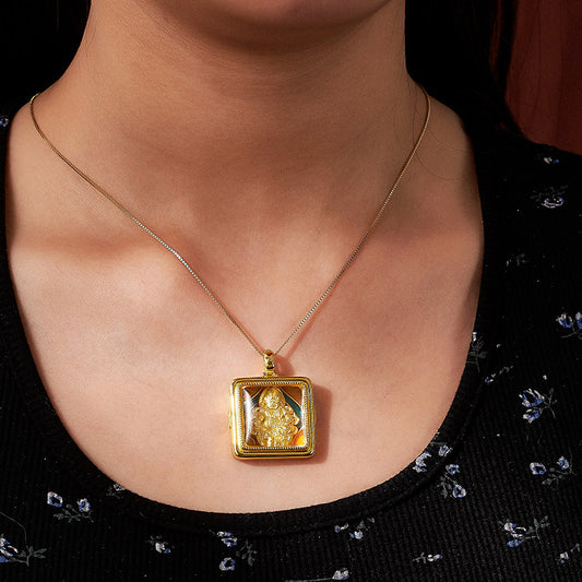 Handcrafted Tibetan Buddhist Yellow Jambhala pendant with white crystal, red cinnabar, and silver, a guardian amulet for protection and spiritual blessings, Jewelry Art.