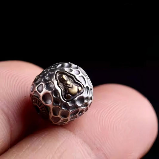 Vintage Tibetan silver Buddha bead bracelet, finely handcrafted with Vajra and Moon spacers, promotes good fortune and protection, suitable for men and women collectors.