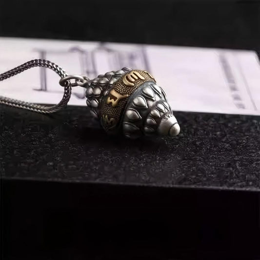 Vintage Tibetan Buddhist jewelry silver conch necklace with Eight Auspicious Symbols, handmade spiritual pendant jewelry art