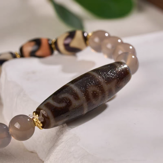 Purely handmade dragon scale texture lotus Dzi beads. A high-value wearable artifact of Tibetan Buddhist Jewelry Culture jewelry art.