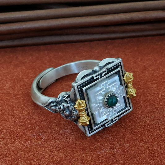 Handmade 925 silver Mandala ring, a symbol of universal harmony in Tibetan Buddhist Jewelry Culture and jewelry art.