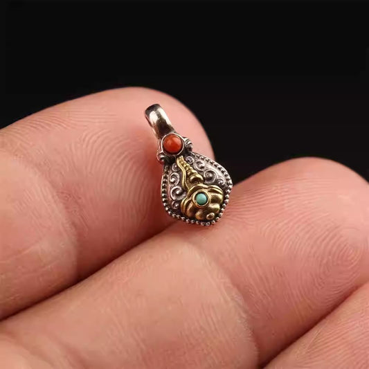 Mini hand-painted sterling silver Buddhist bracelet, a detailed example of Tibetan Buddhist Jewelry Culture and sacred jewelry art.