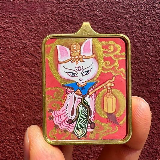 Hand-painted Nine-Tailed Fox pendant, Tibetan Buddhist Jewelry Culture Jewelry art for devotion, protection, and fortune