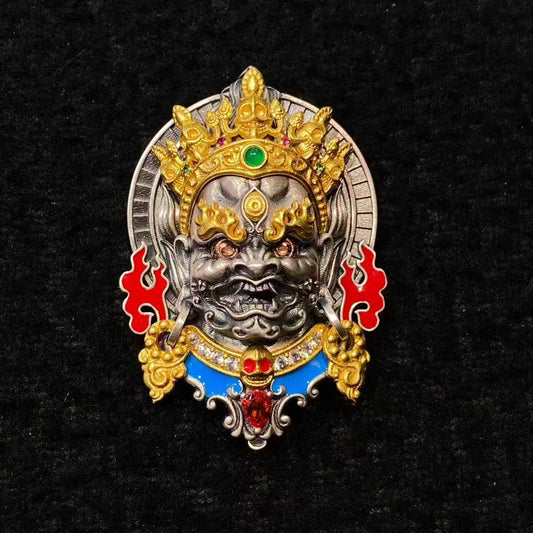 "Side view of S925 silver Daikokuten pendant, showcasing detailed craftsmanship and Tibetan Buddhist Jewelry Culture in Jewelry Art style."