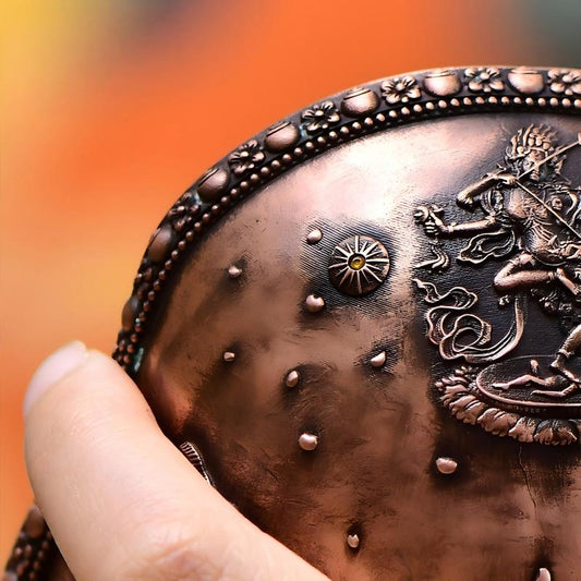 Tibetan Buddhist Jewelry Culture: Sacred wealth-attraction vase featuring Kurukulla iconography, a unique fusion of ritual art and Buddhist sacrificial items art.