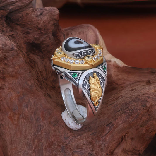 Handmade 925 silver Wealth Mongoose Ring, a symbol of abundance in Tibetan Buddhist Jewelry Culture and jewelry art.